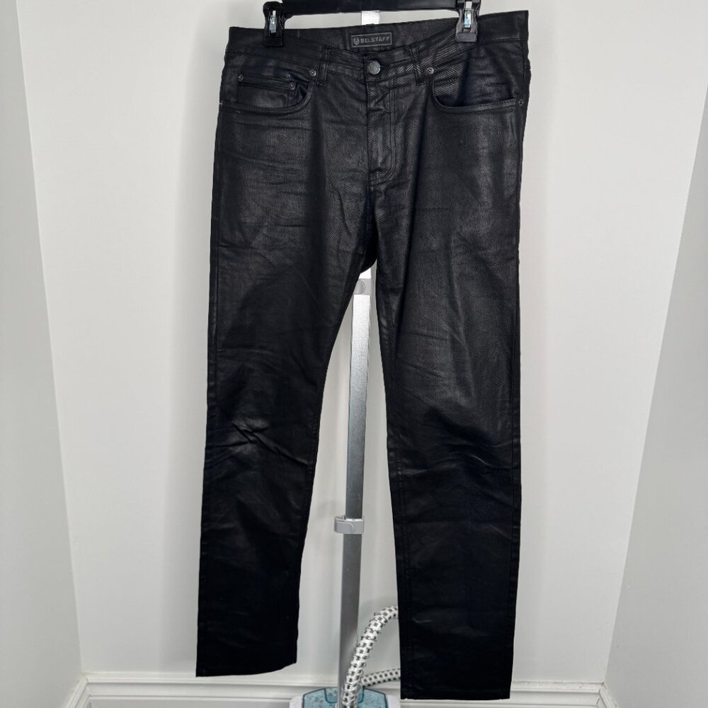 Belstaff Longton Black Shiny Denim Stretch Jean Size 33 Regular Fit